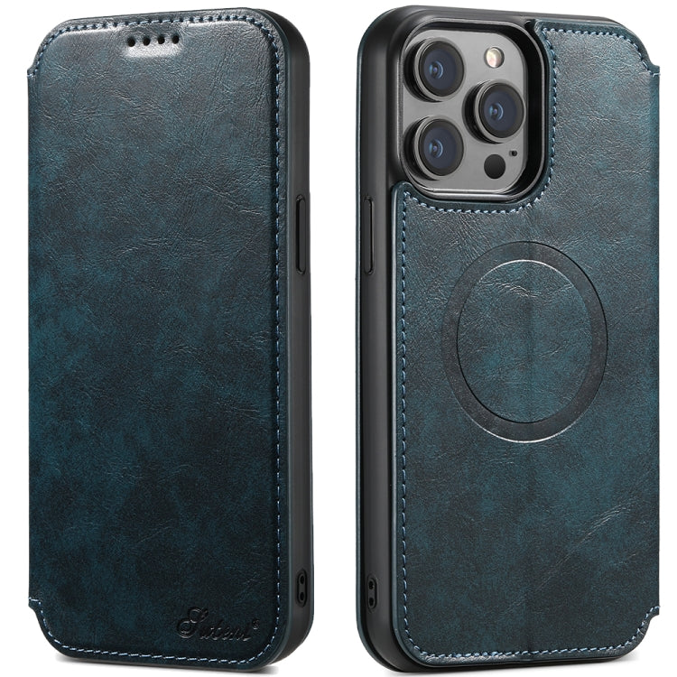 For iPhone 13 Suteni J05 Leather Magnetic Magsafe Phone Case(Blue) - iPhone 13 Cases by Suteni | Online Shopping South Africa | PMC Jewellery | Buy Now Pay Later Mobicred