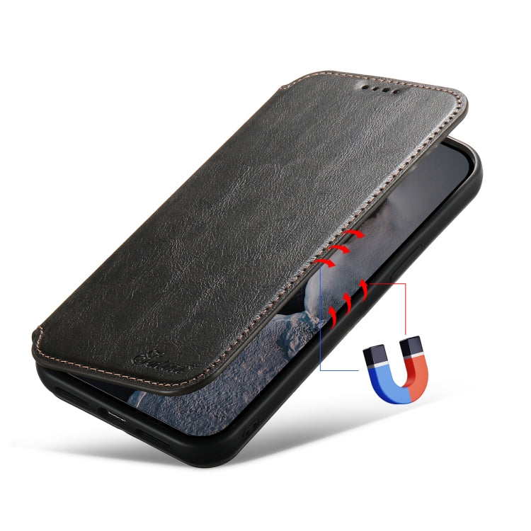 For iPhone 14 Suteni J05 Leather Magnetic Magsafe Phone Case(Black) - iPhone 14 Cases by Suteni | Online Shopping South Africa | PMC Jewellery | Buy Now Pay Later Mobicred