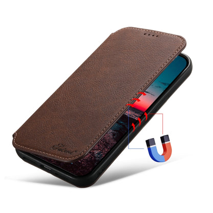 For iPhone 13 Pro Max Suteni J06 Retro Matte Litchi Texture Leather Magnetic Magsafe Phone Case(Brown) - iPhone 13 Pro Max Cases by Suteni | Online Shopping South Africa | PMC Jewellery | Buy Now Pay Later Mobicred