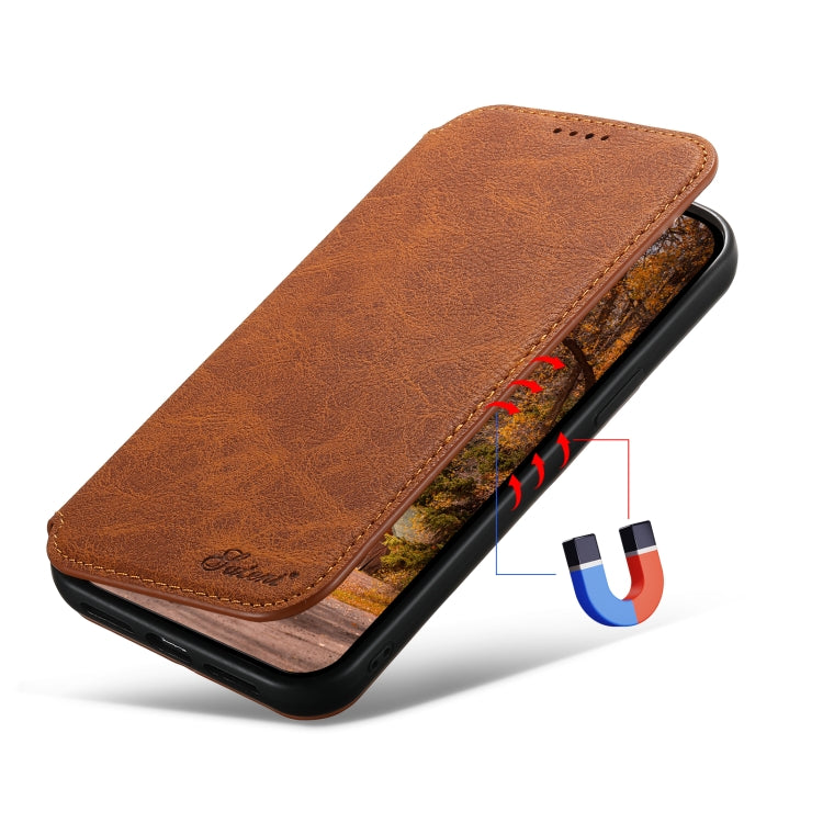 For iPhone 13 Pro Max Suteni J06 Retro Matte Litchi Texture Leather Magnetic Magsafe Phone Case(Khaki) - free shipping - PMC Jewellery - Order now!