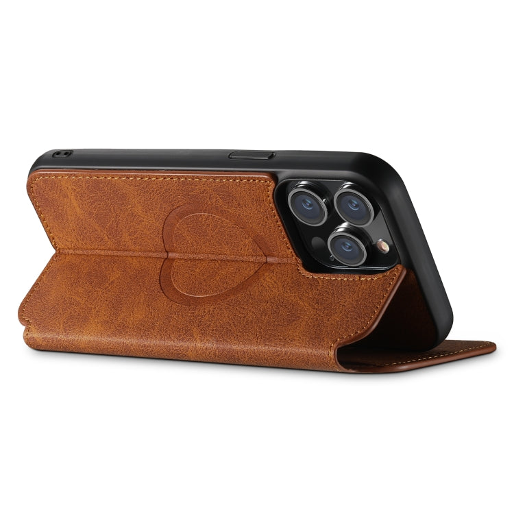 For iPhone 14 Suteni J06 Retro Matte Litchi Texture Leather Magnetic Magsafe Phone Case(Khaki) - iPhone 14 Cases by Suteni | Online Shopping South Africa | PMC Jewellery | Buy Now Pay Later Mobicred