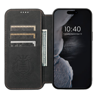 For iPhone 14 Pro Suteni J06 Retro Matte Litchi Texture Leather Magnetic Magsafe Phone Case(Black) - iPhone 14 Pro Cases by Suteni | Online Shopping South Africa | PMC Jewellery | Buy Now Pay Later Mobicred