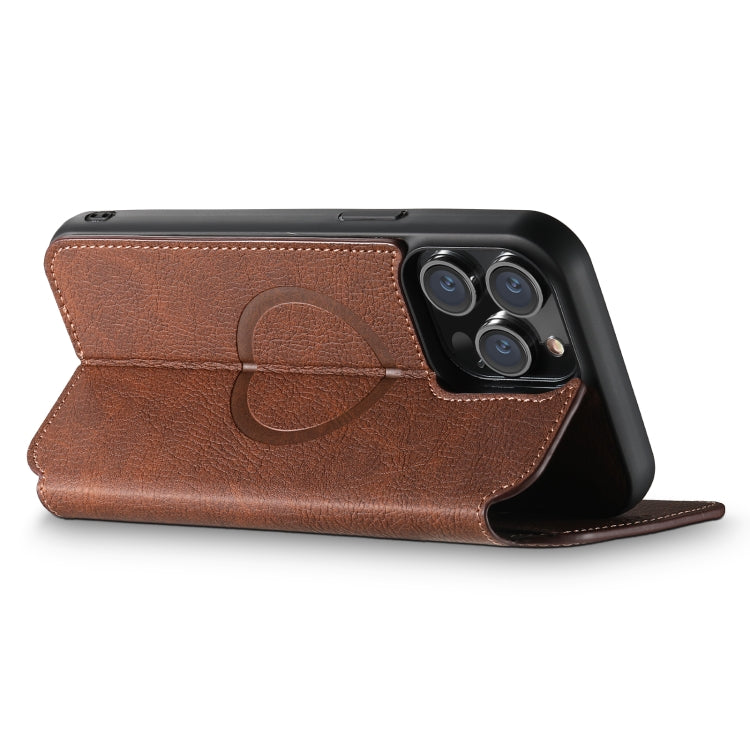 For iPhone 14 Plus Suteni J06 Retro Matte Litchi Texture Leather Magnetic Magsafe Phone Case(Brown) - free shipping - PMC Jewellery - Order now!