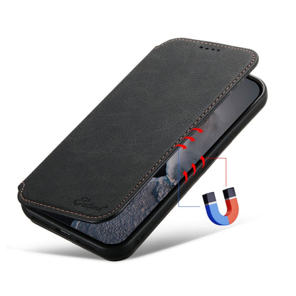 For iPhone 14 Pro Max Suteni J06 Retro Matte Litchi Texture Leather Magnetic Magsafe Phone Case(Black) - iPhone 14 Pro Max Cases by Suteni | Online Shopping South Africa | PMC Jewellery