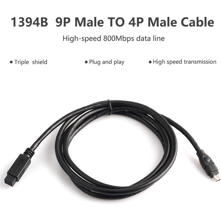 JUNSUNMAY FireWire High Speed Premium DV 800 9 Pin Male To FireWire 400 4 Pin Male IEEE 1394 Cable, Length:3m - free shipping - PMC Jewellery - Order now!