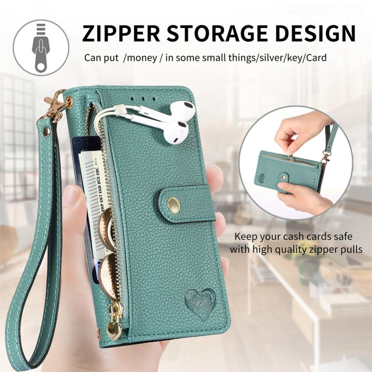 For iPhone 16 Plus Love Zipper Lanyard Leather Phone Case(Green) - iPhone 16 Plus Cases by PMC Jewellery | Online Shopping South Africa | PMC Jewellery | Buy Now Pay Later Mobicred