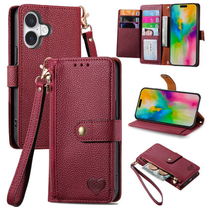 For iPhone 16 Plus Love Zipper Lanyard Leather Phone Case(Red) - iPhone 16 Plus Cases by PMC Jewellery | Online Shopping South Africa | PMC Jewellery | Buy Now Pay Later Mobicred