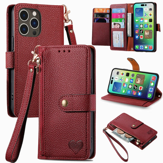 For iPhone 16 Pro Max Love Zipper Lanyard Leather Phone Case(Red) - iPhone 16 Pro Max Cases by PMC Jewellery | Online Shopping South Africa | PMC Jewellery | Buy Now Pay Later Mobicred