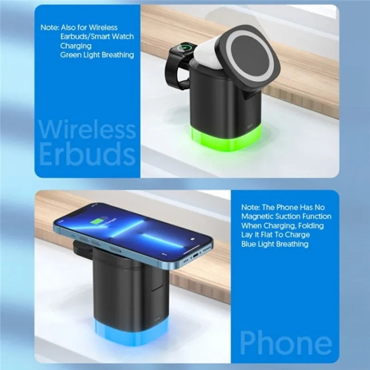 T15 3 in 1 Magnetic Magsafe Wireless Charger Folding Charging Stand For iPhone / iWatch / AirPods(White) - Wireless Charger by PMC Jewellery | Online Shopping South Africa | PMC Jewellery | Buy Now Pay Later Mobicred