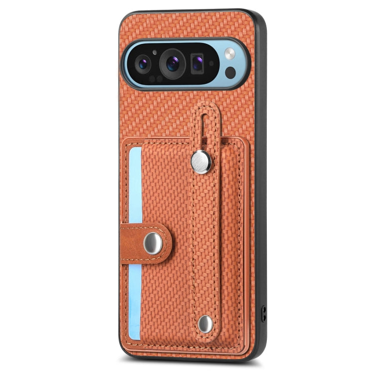 For Google Pixel 9 Wristband Kickstand Card Wallet Back Cover Phone Case with Tool Knife(Brown) - Google Cases by PMC TechLife | Online Shopping South Africa | PMC TechLife | Buy Now Pay Later Mobicred