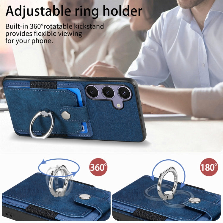 For Samsung Galaxy S25 5G Retro Skin-feel Ring Card Wallet Phone Case(Blue) - Galaxy S25 5G Cases by PMC TechLife | Online Shopping South Africa | PMC TechLife | Buy Now Pay Later Mobicred