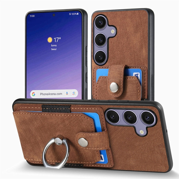 For Samsung Galaxy S25 5G Retro Skin-feel Ring Card Wallet Phone Case(Brown) - Galaxy S25 5G Cases by PMC TechLife | Online Shopping South Africa | PMC TechLife | Buy Now Pay Later Mobicred