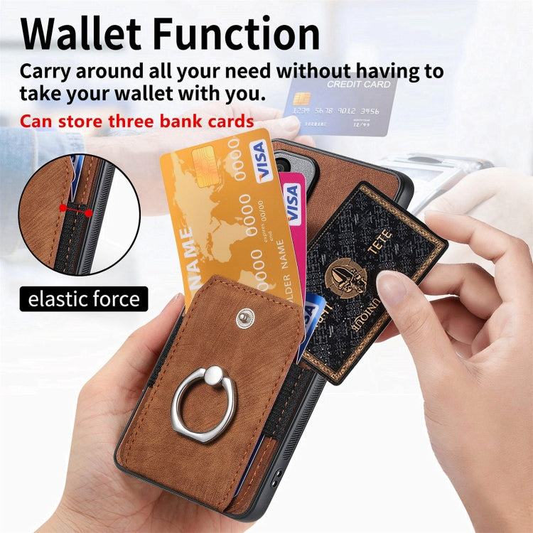 For Samsung Galaxy S25 5G Retro Skin-feel Ring Card Wallet Phone Case(Brown) - Galaxy S25 5G Cases by PMC TechLife | Online Shopping South Africa | PMC TechLife | Buy Now Pay Later Mobicred