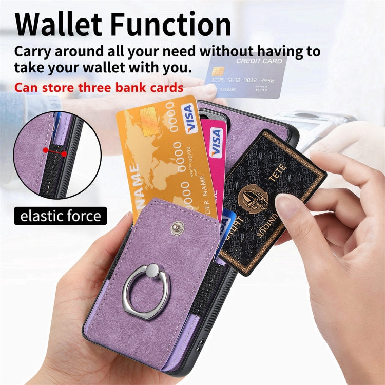 For Samsung Galaxy S25+ 5G Retro Skin-feel Ring Card Wallet Phone Case(Purple) - Galaxy S25+ 5G Cases by PMC TechLife | Online Shopping South Africa | PMC TechLife | Buy Now Pay Later Mobicred