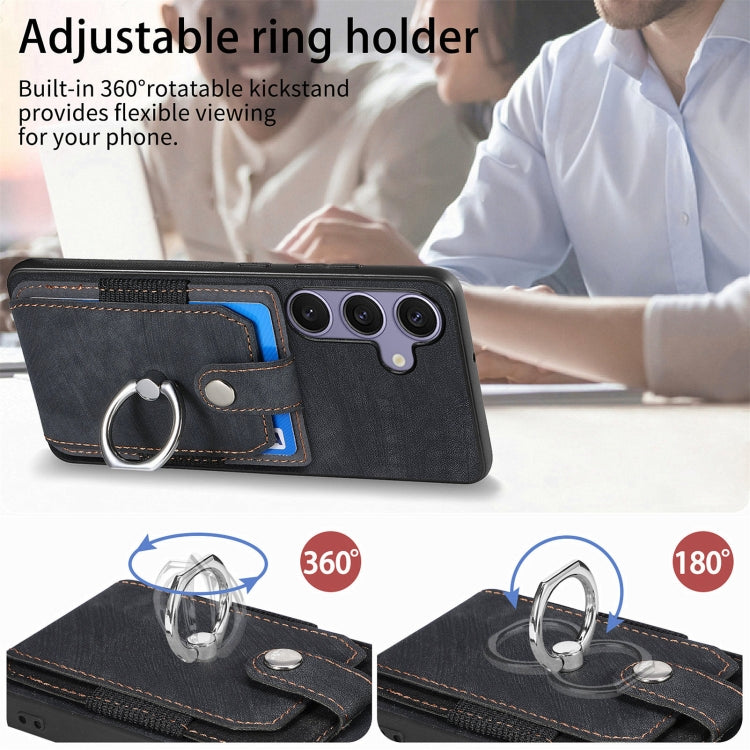 For Samsung Galaxy S25 Ultra 5G Retro Skin-feel Ring Card Wallet Phone Case(Black) - Galaxy S25 Ultra 5G Cases by PMC TechLife | Online Shopping South Africa | PMC TechLife | Buy Now Pay Later Mobicred