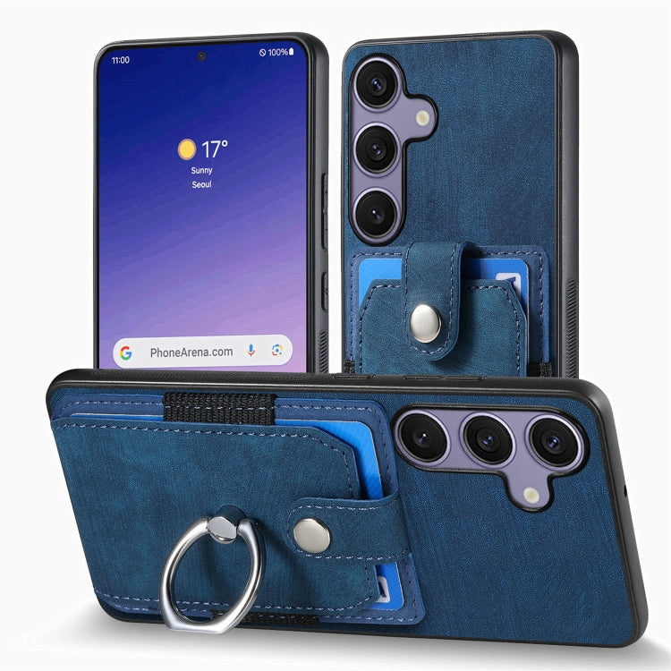 For Samsung Galaxy S25 Ultra 5G Retro Skin-feel Ring Card Wallet Phone Case(Blue) - Galaxy S25 Ultra 5G Cases by PMC TechLife | Online Shopping South Africa | PMC TechLife | Buy Now Pay Later Mobicred