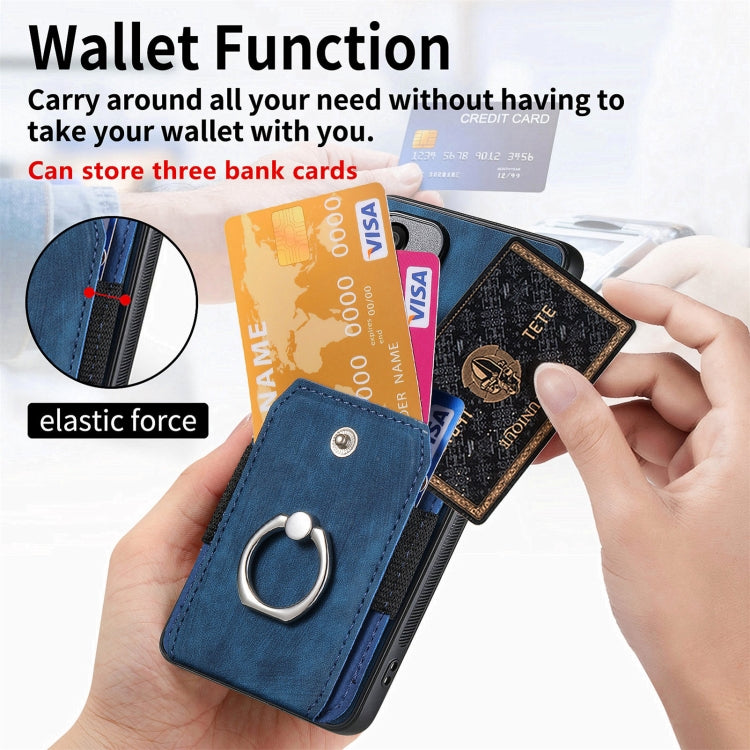 For Samsung Galaxy S25 Ultra 5G Retro Skin-feel Ring Card Wallet Phone Case(Blue) - Galaxy S25 Ultra 5G Cases by PMC TechLife | Online Shopping South Africa | PMC TechLife | Buy Now Pay Later Mobicred