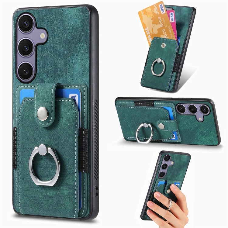 For Samsung Galaxy S25 Ultra 5G Retro Skin-feel Ring Card Wallet Phone Case(Green) - Galaxy S25 Ultra 5G Cases by PMC TechLife | Online Shopping South Africa | PMC TechLife | Buy Now Pay Later Mobicred