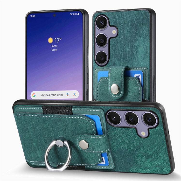 For Samsung Galaxy S25 Ultra 5G Retro Skin-feel Ring Card Wallet Phone Case(Green) - Galaxy S25 Ultra 5G Cases by PMC TechLife | Online Shopping South Africa | PMC TechLife | Buy Now Pay Later Mobicred