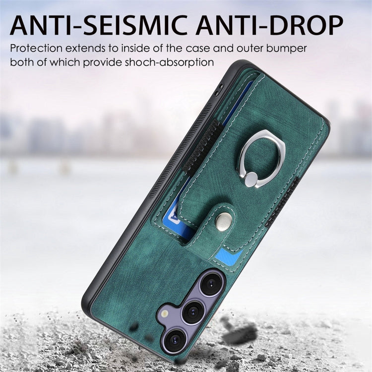 For Samsung Galaxy S25 Ultra 5G Retro Skin-feel Ring Card Wallet Phone Case(Green) - Galaxy S25 Ultra 5G Cases by PMC TechLife | Online Shopping South Africa | PMC TechLife | Buy Now Pay Later Mobicred