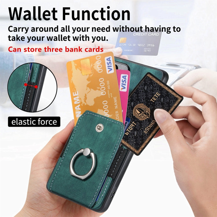 For Samsung Galaxy S25 Ultra 5G Retro Skin-feel Ring Card Wallet Phone Case(Green) - Galaxy S25 Ultra 5G Cases by PMC TechLife | Online Shopping South Africa | PMC TechLife | Buy Now Pay Later Mobicred