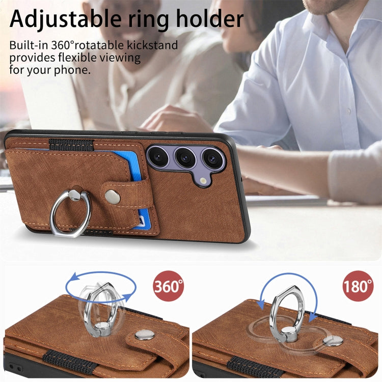 For Samsung Galaxy S25 Ultra 5G Retro Skin-feel Ring Card Wallet Phone Case(Brown) - Galaxy S25 Ultra 5G Cases by PMC TechLife | Online Shopping South Africa | PMC TechLife | Buy Now Pay Later Mobicred