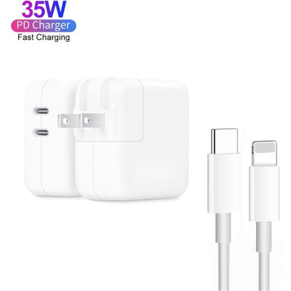 35W PD3.0 USB-C / Type-C Dual Port Charger with 1m Type-C to 8 Pin Data Cable, US Plug - USB Charger by PMC Jewellery | Online Shopping South Africa | PMC Jewellery | Buy Now Pay Later Mobicred