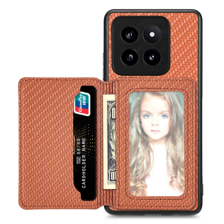 For Xiaomi 14 Pro Carbon Fiber Magnetic Card Bag Phone Case(Brown) - 14 Pro Cases by PMC TechLife | Online Shopping South Africa | PMC TechLife | Buy Now Pay Later Mobicred