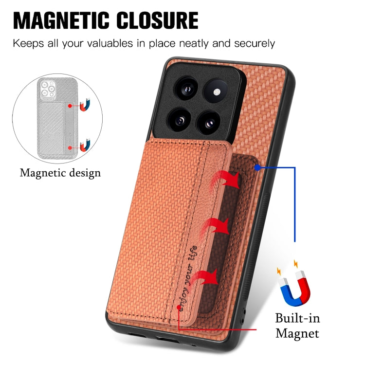 For Xiaomi 14 Pro Carbon Fiber Magnetic Card Bag Phone Case(Brown) - 14 Pro Cases by PMC TechLife | Online Shopping South Africa | PMC TechLife | Buy Now Pay Later Mobicred