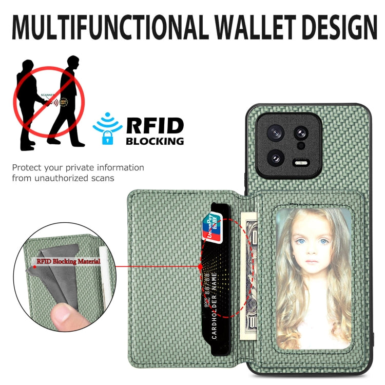 For Xiaomi 13 Pro Carbon Fiber Magnetic Card Bag Phone Case(Green) - Xiaomi Cases by PMC TechLife | Online Shopping South Africa | PMC TechLife | Buy Now Pay Later Mobicred