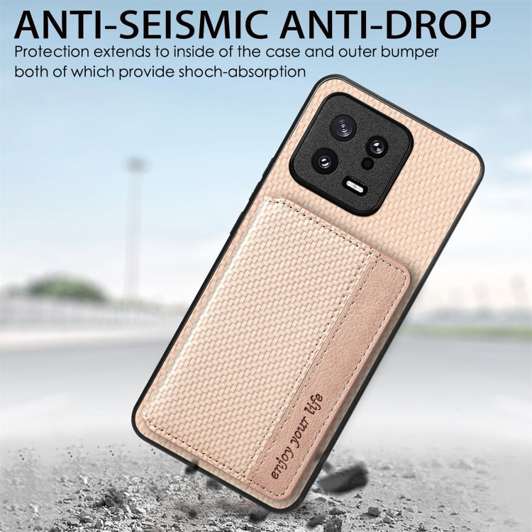 For Xiaomi 14 Pro Carbon Fiber Magnetic Card Bag Phone Case(Brown) - 14 Pro Cases by PMC TechLife | Online Shopping South Africa | PMC TechLife | Buy Now Pay Later Mobicred