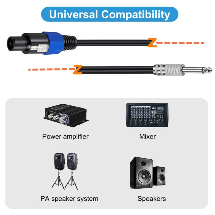 JUNSUNMAY Speakon Male to 6.35mm Male Audio Speaker Adapter Cable with Snap Lock, Length:25FT - free shipping - PMC Jewellery - Order now!