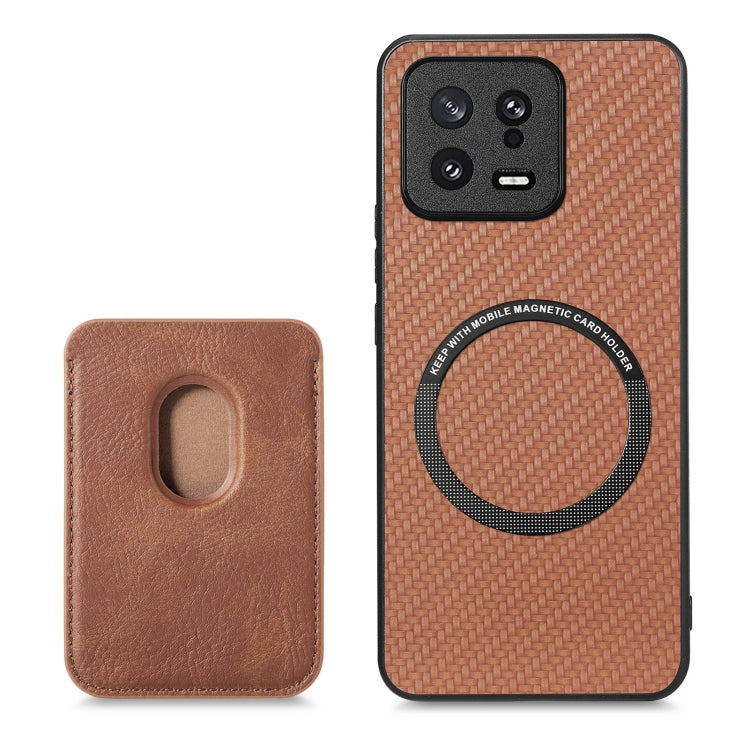 For Xiaomi 13 Carbon Fiber Leather Card Magsafe Phone Case(Brown) - 13 Cases by PMC Jewellery | Online Shopping South Africa | PMC Jewellery