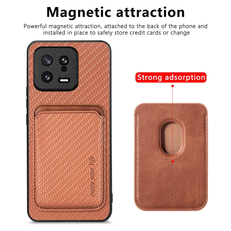 For Xiaomi 13 Carbon Fiber Leather Card Magsafe Phone Case(Brown) - 13 Cases by PMC Jewellery | Online Shopping South Africa | PMC Jewellery