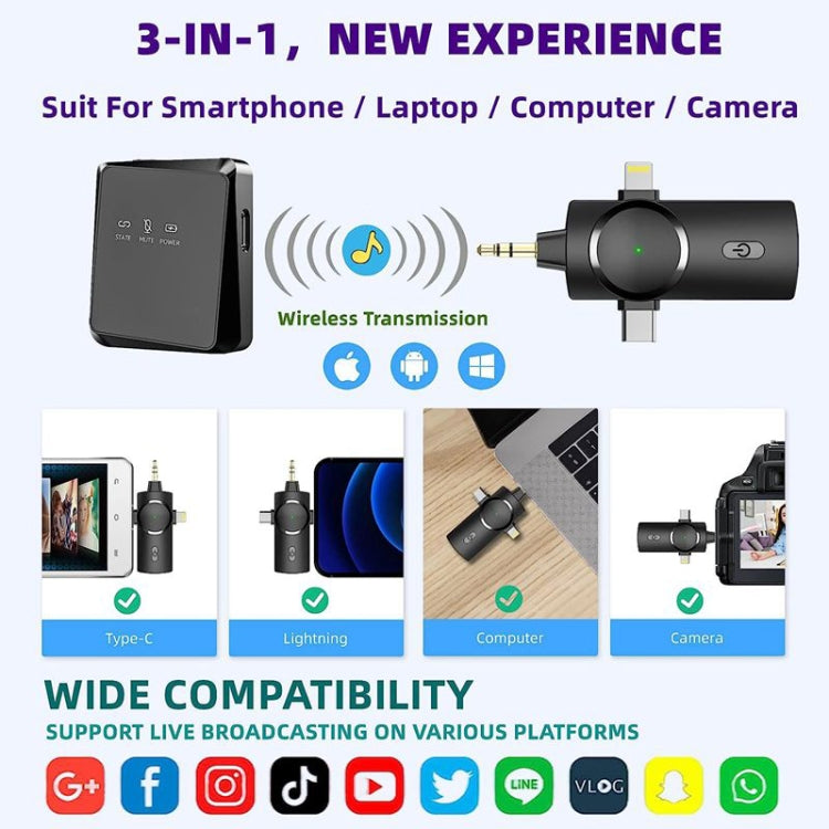 One by One 3 in 1 Mini Wireless Lavalier Microphone for iPhone / iPad / Android / PC Camera - Microphone by PMC Jewellery | Online Shopping South Africa | PMC Jewellery | Buy Now Pay Later Mobicred