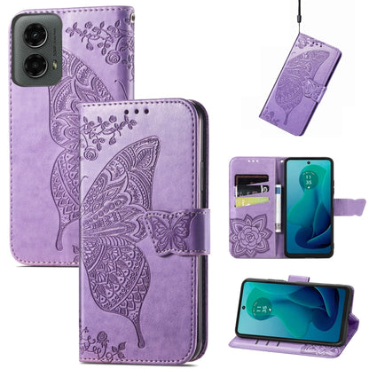 For Motorola Moto G 5G 2024 Butterfly Love Flower Embossed Leather Phone Case(Light Purple) - Motorola Cases by PMC Jewellery | Online Shopping South Africa | PMC Jewellery | Buy Now Pay Later Mobicred