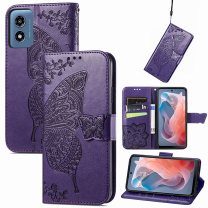 For Motorola Moto G  Play  2024 Butterfly Love Flower Embossed Leather Phone Case(Dark Purple) - Motorola Cases by PMC Jewellery | Online Shopping South Africa | PMC Jewellery | Buy Now Pay Later Mobicred