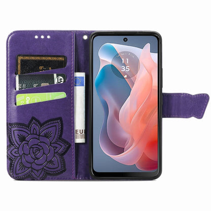 For Motorola Moto G  Play  2024 Butterfly Love Flower Embossed Leather Phone Case(Dark Purple) - Motorola Cases by PMC Jewellery | Online Shopping South Africa | PMC Jewellery | Buy Now Pay Later Mobicred