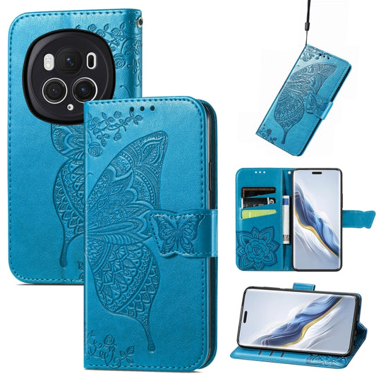 For Honor Magic6 Pro Butterfly Love Flower Embossed Leather Phone Case(Blue) - Honor Cases by PMC Jewellery | Online Shopping South Africa | PMC Jewellery | Buy Now Pay Later Mobicred