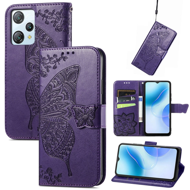 For Blackview A53 Butterfly Love Flower Embossed Leather Phone Case(Purple) - More Brand by PMC Jewellery | Online Shopping South Africa | PMC Jewellery | Buy Now Pay Later Mobicred