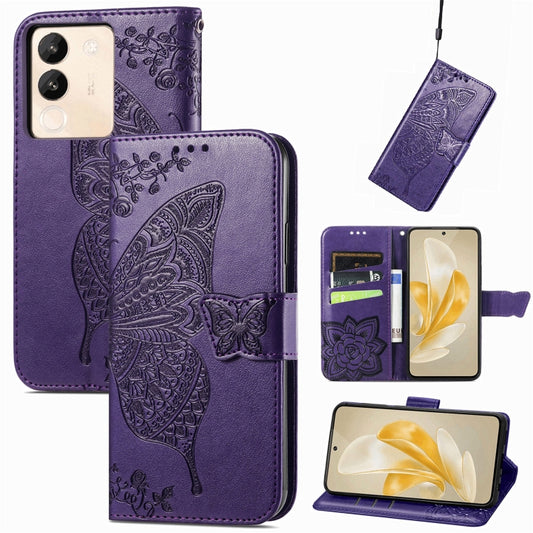 For vivo X100 Butterfly Love Flower Embossed Leather Phone Case(Purple) - X100 Cases by imak | Online Shopping South Africa | PMC Jewellery | Buy Now Pay Later Mobicred