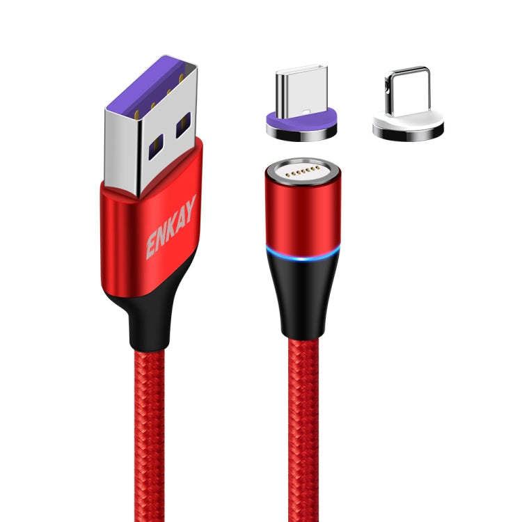 ENKAY 2 in 1 5A USB to Type-C + 8 Pin Magnetic Fast Charging Data Cable with LED Light, Length: 1m(Red) - Charging Cable & Head by ENKAY | Online Shopping South Africa | PMC Jewellery | Buy Now Pay Later Mobicred