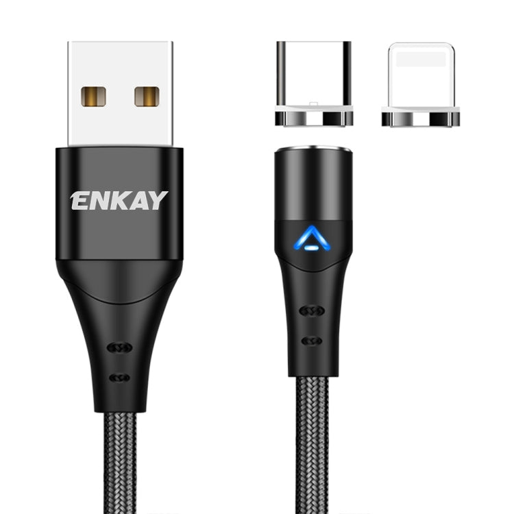 ENKAY 2 in 1 3A USB to 8 Pin + Type-C Magnetic Fast Charging Data Cable, Length:2m(Black) - Charging Cable & Head by ENKAY | Online Shopping South Africa | PMC Jewellery | Buy Now Pay Later Mobicred