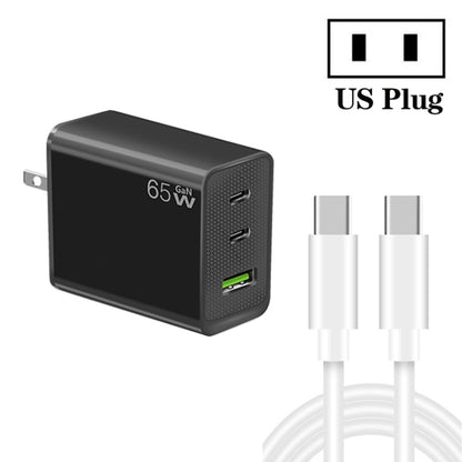 GaN PD65W Type-C x 2 + USB3.0 Charger with Type-C to Type-C Data Cable ,US Plug(Black) - USB Charger by PMC Jewellery | Online Shopping South Africa | PMC Jewellery | Buy Now Pay Later Mobicred