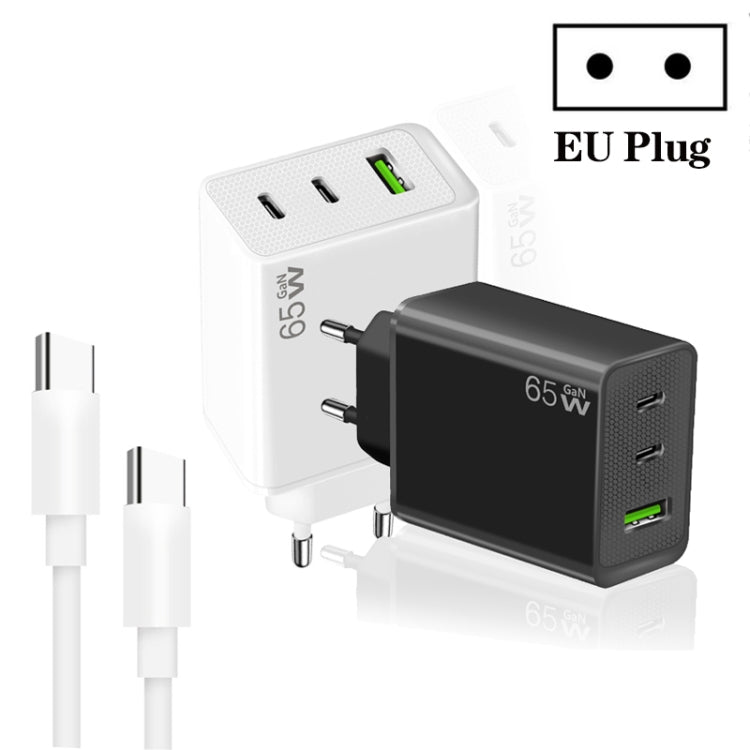 GaN PD65W Type-C x 2 + USB3.0 Charger with Type-C to Type-C Data Cable ,EU Plug(White) - free shipping - PMC Jewellery - Order now!