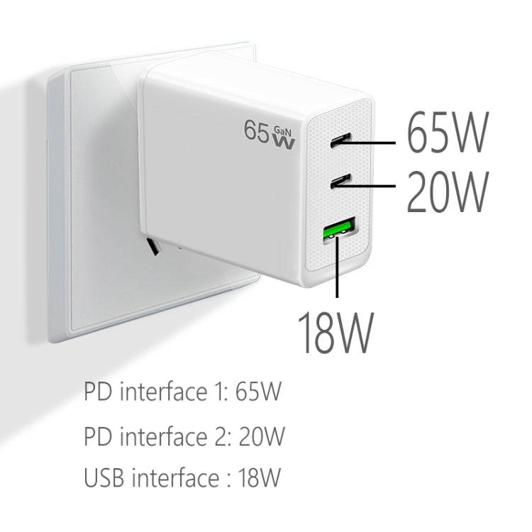 GaN PD65W Type-C x 2 + USB3.0 Charger with Type-C to Type-C Data Cable ,UK Plug(Black) - free shipping - PMC Jewellery - Order now!