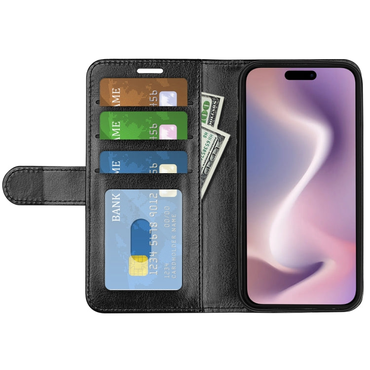 For iPhone 16 Plus R64 Texture Horizontal Flip Leather Phone Case(Black) - iPhone 16 Plus Cases by PMC TechLife | Online Shopping South Africa | PMC TechLife | Buy Now Pay Later Mobicred