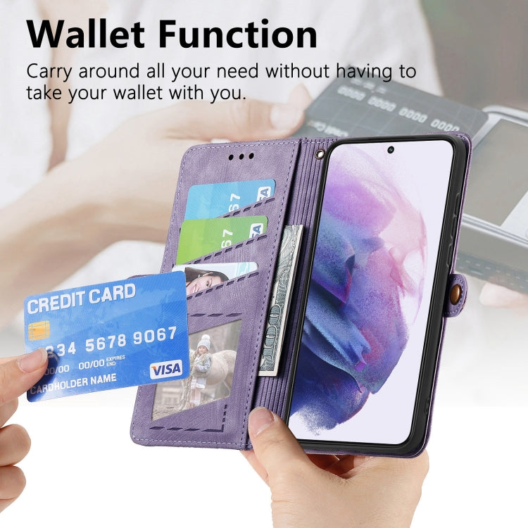 For Samsung Galaxy S23 5G Geometric Zipper Wallet Side Buckle Leather Phone Case(Purple) - free shipping - PMC TechLife - Order now!