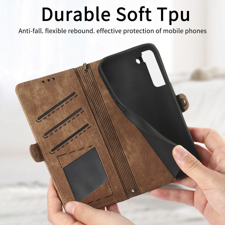 For Samsung Galaxy S23 5G Geometric Zipper Wallet Side Buckle Leather Phone Case(Brown) - free shipping - PMC TechLife - Order now!