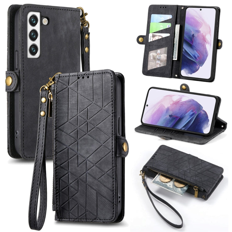 For Samsung Galaxy S23 5G Geometric Zipper Wallet Side Buckle Leather Phone Case(Black) - free shipping - PMC TechLife - Order now!